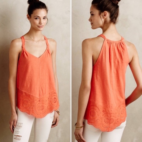 Anthropologie Tops - Anthropologie Meadow Rue Orange Eyelet Hem Tank M